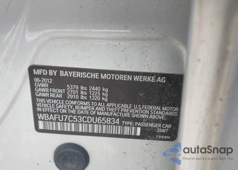2012 BMW 535I xDrive from USA, damaged, VIN WBAFU7C53CDU65834